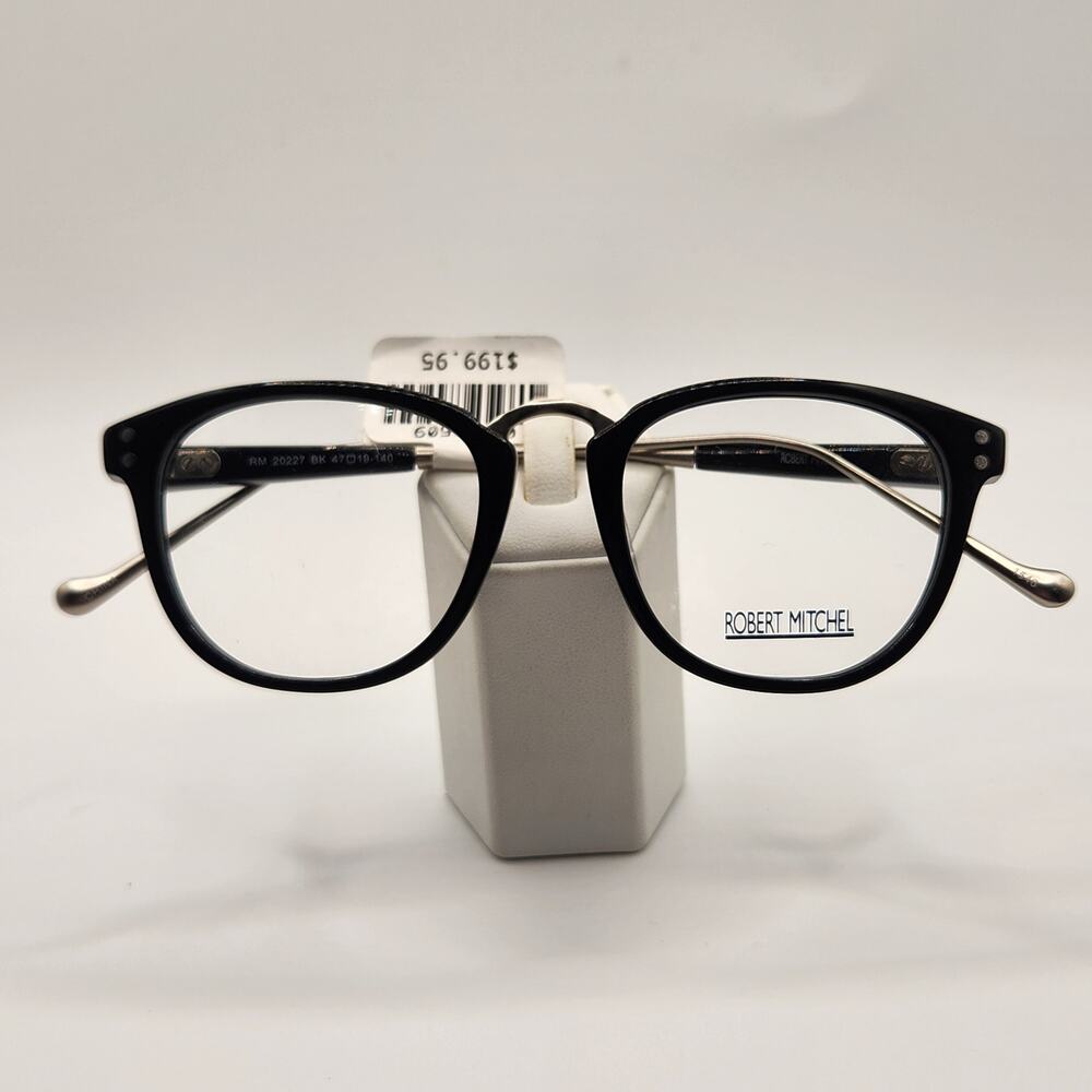 Robert Mitchell RM20227 Eyeglasses Frames Black Silver Round Full Rim Mens